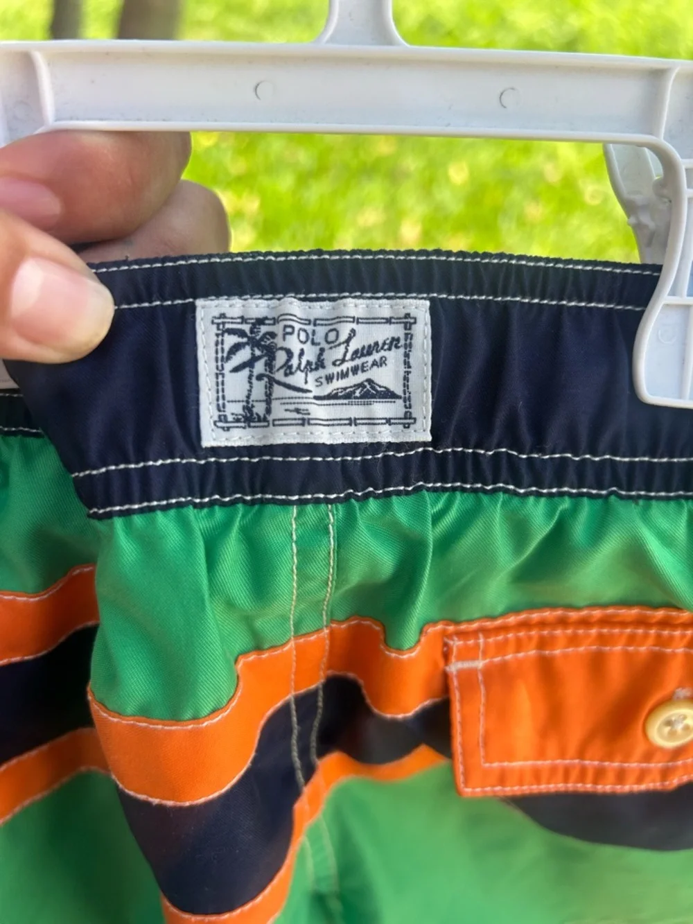 Ralph Lauren Green Navy Orange Striped Swim Shorts